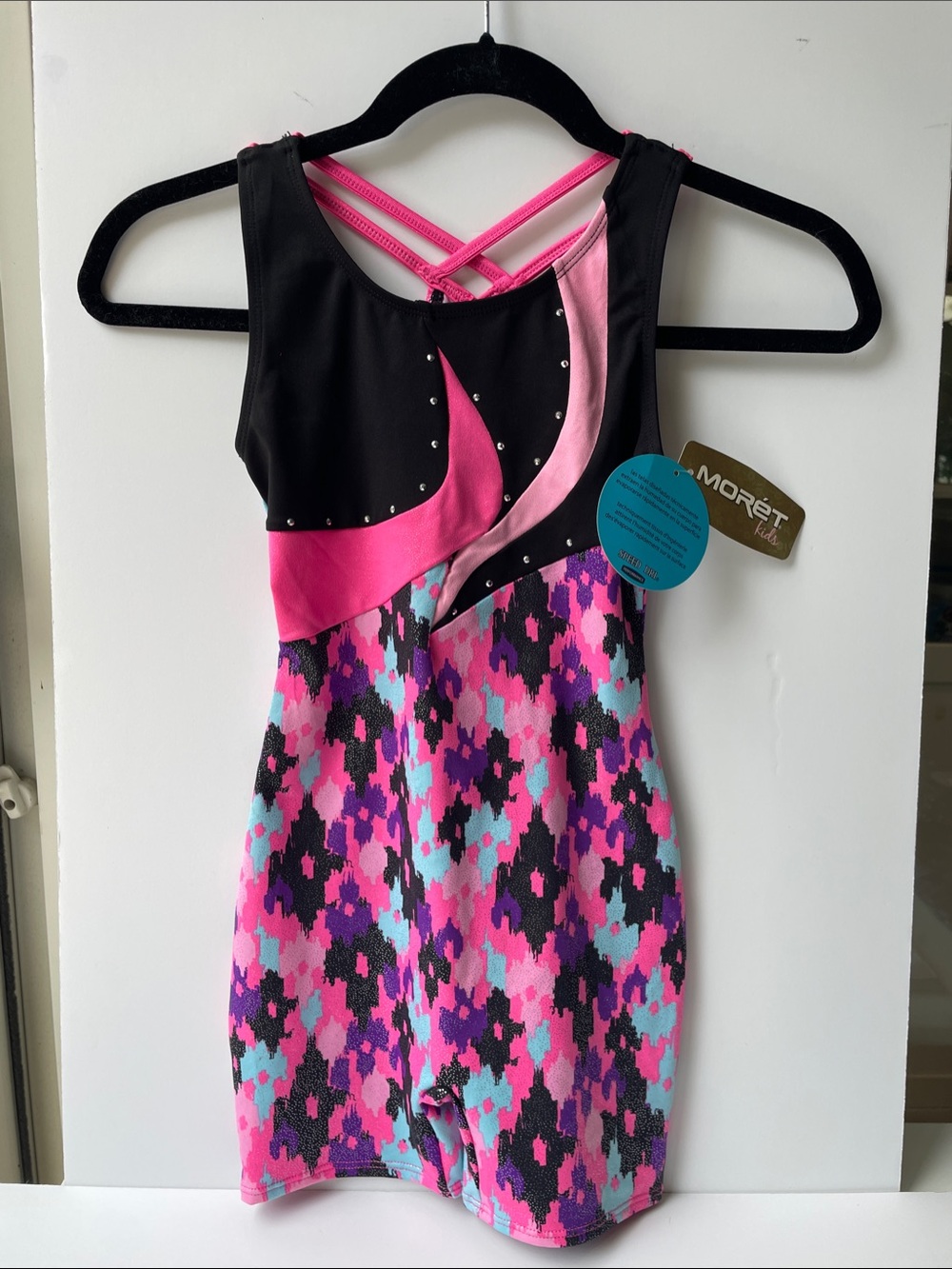 Kids Pink & Black Patterned Leotard